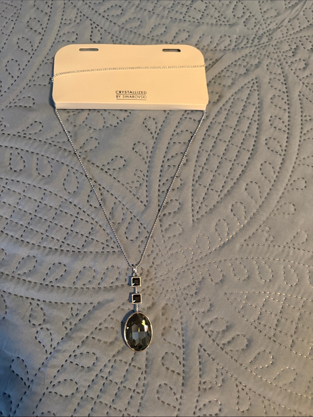 Swarovski Silver-Tone Necklace with Gray Faceted Oval Pendant